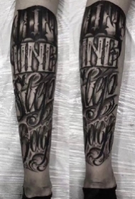 一组男性大黑色漂亮的奇卡诺花体字纹身图案作品