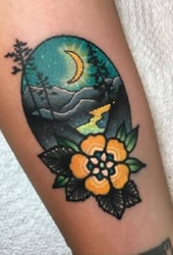 蓝黑暗青色色的一组创意彩色school纹身图案