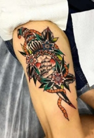 oldschool风格的一组彩色复古oldschool纹身图案作品