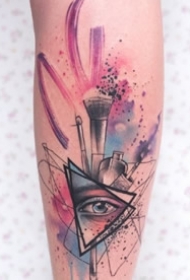 一组水彩泼墨线条风格的彩色纹身图案欣赏