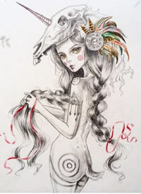 一组漂亮的动漫二次元女孩纹身手稿素材图案