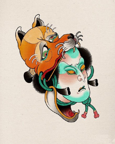 24张日式传统风格的小彩图纹身手稿小图案