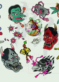 24张日式传统风格的小彩图纹身手稿小图案