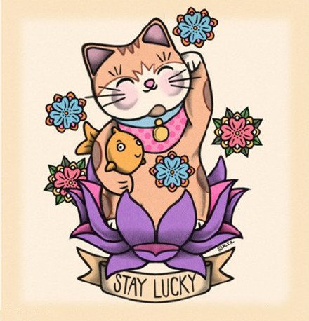 30张招财猫的彩色纹身手稿图案