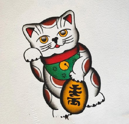 30张招财猫的彩色纹身手稿图案