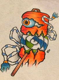 一波school橙色调的创意彩色纹身手稿图