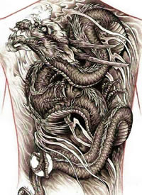 满背龙手稿--9张适合大满背的传统龙纹身手稿图案
