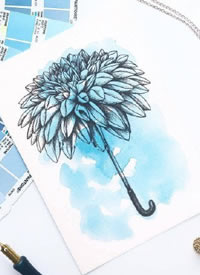 蓝色调风格的一组创意简约纹身手稿图案