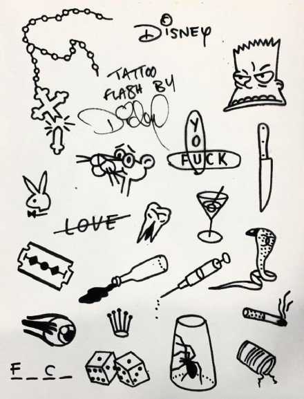 小清新风格的一组小黑组图纹身线稿手稿素材