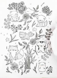 小清新风格的一组小黑组图纹身线稿手稿素材