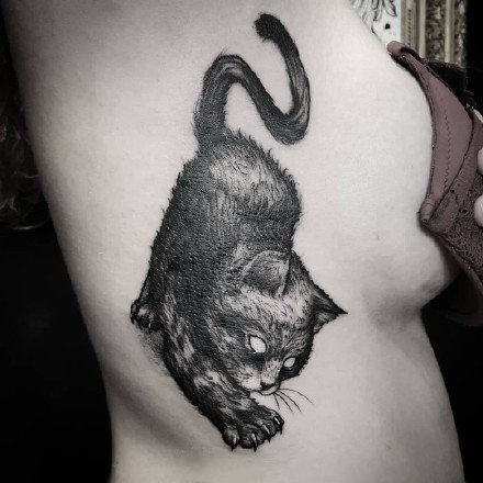 黑化了的一组9张暗黑猫咪纹身图案作品