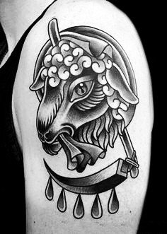好看的羊头纹身图案作品一组9张