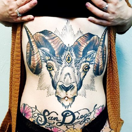 好看的羊头纹身图案作品一组9张