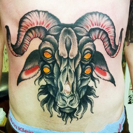 好看的羊头纹身图案作品一组9张
