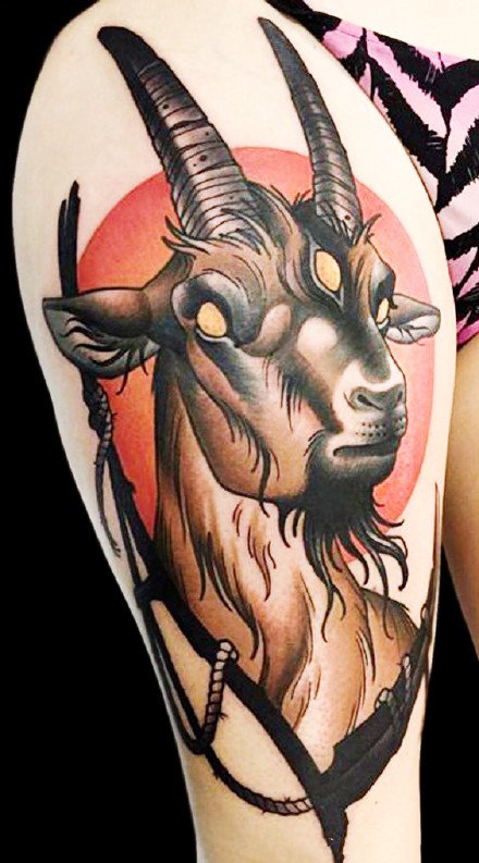 好看的羊头纹身图案作品一组9张