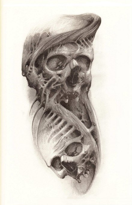 23张3d机械骨骼纹身手稿图案