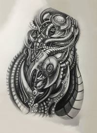 23张3d机械骨骼纹身手稿图案