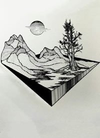 几何图形+风景元素的纹身小黑图手稿13张