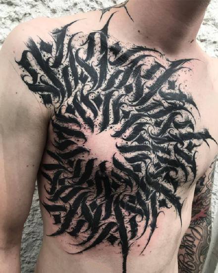 几张深黑色的奇卡诺花体字创意设计纹身图案