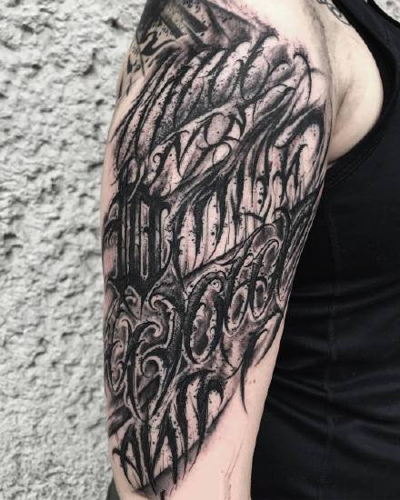 几张深黑色的奇卡诺花体字创意设计纹身图案