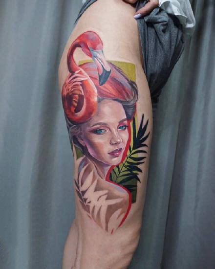 有点写实感觉的创意欧美彩色人物纹身图案