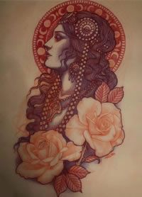 8张红色调的欧美女郎纹身手稿图案