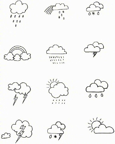 一组天气元素的简笔画素材--可以拿来纹身的天气小清新手稿