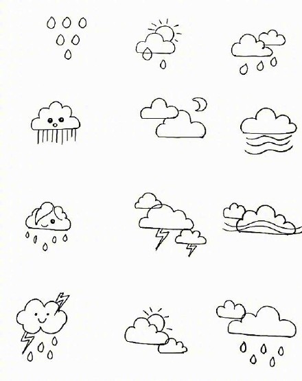一组天气元素的简笔画素材--可以拿来纹身的天气小清新手稿