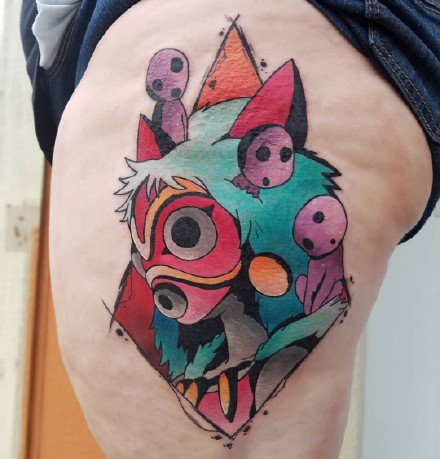 清爽的蓝绿色动漫角色等纹身图案--国外纹身师 Kara Klenk