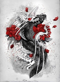 24张寓意富贵的锦鲤纹身手稿图案素材