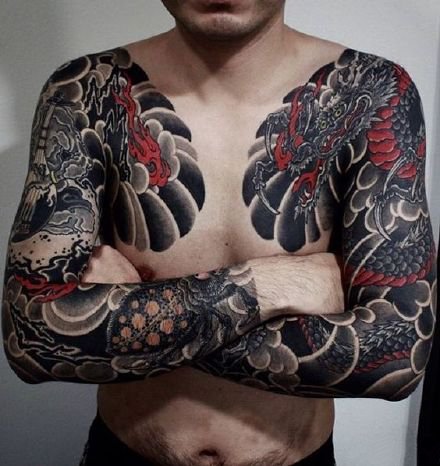 9张男士霸气的双半甲花臂纹身图案作品欣赏