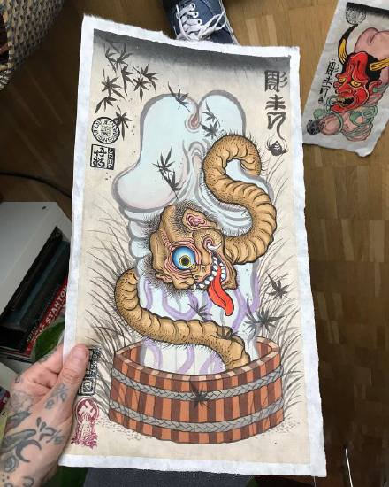 一组邪恶的男女性器的创意生殖纹身手稿图案