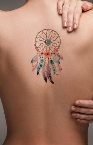 适合女孩子的小清新捕梦网彩色纹身图案