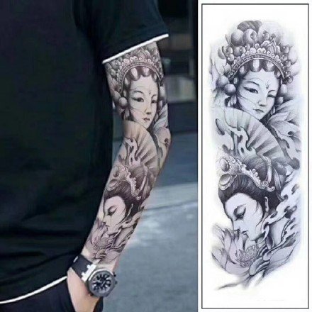 一组花臂纹身图案作品带手稿的上手效果图欣赏