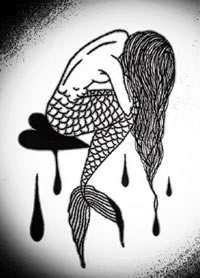 黑白色美人鱼的创意纹身手稿图案6张