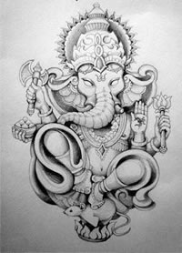 一组象神纹身的手稿线稿素材图案9张