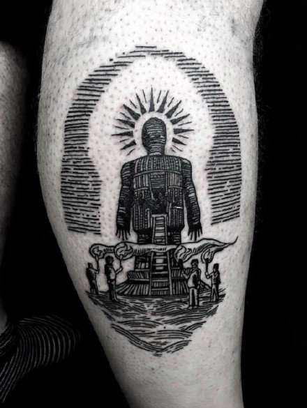 胳膊上好看的一组小面积的黑灰纹身图案欣赏