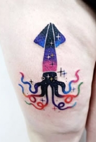 创意的动物轮廓和幻彩色星空风景等元素的纹身图案