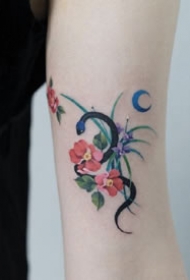 充满活力的小臂上彩色小清新纹身图案