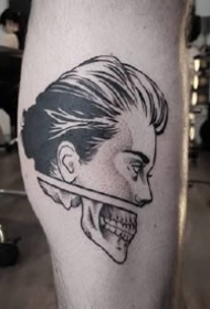 黑灰色半人脸半骷髅的一组个性半脸纹身图案9张