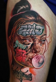 另类风格的彩色写实女性人像纹身图案作品缩略频道推荐图