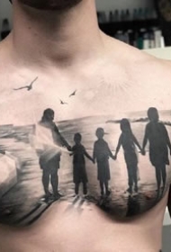 几张男性的黑色大花胸纹身作品图片