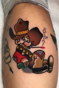 小腿上的暗棕黑色的创意oldschool纹身作品图片