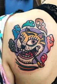 萌萌哒oldschool风格的小老虎纹身图案图片