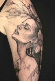 人像素描纹身--黑色调的一组人物素描纹身图案9张