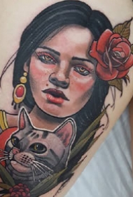 school风格的彩色欧美女郎纹身作品图片