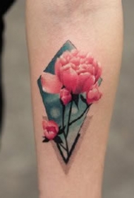 几何和水彩一起搭配的彩色纹身作品图案