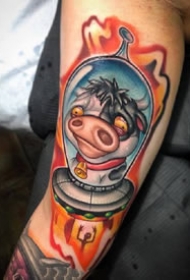 彩色的一组school风格的怪异卡通重彩色纹身图案