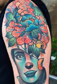 一组重彩色的大臂欧美彩色纹身图案作品