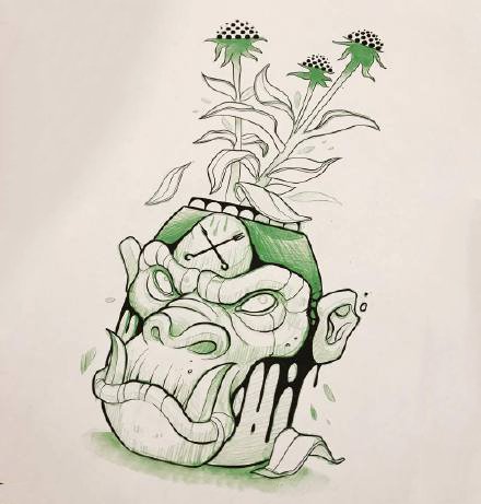 school风格的一组动物纹身线稿手稿图案